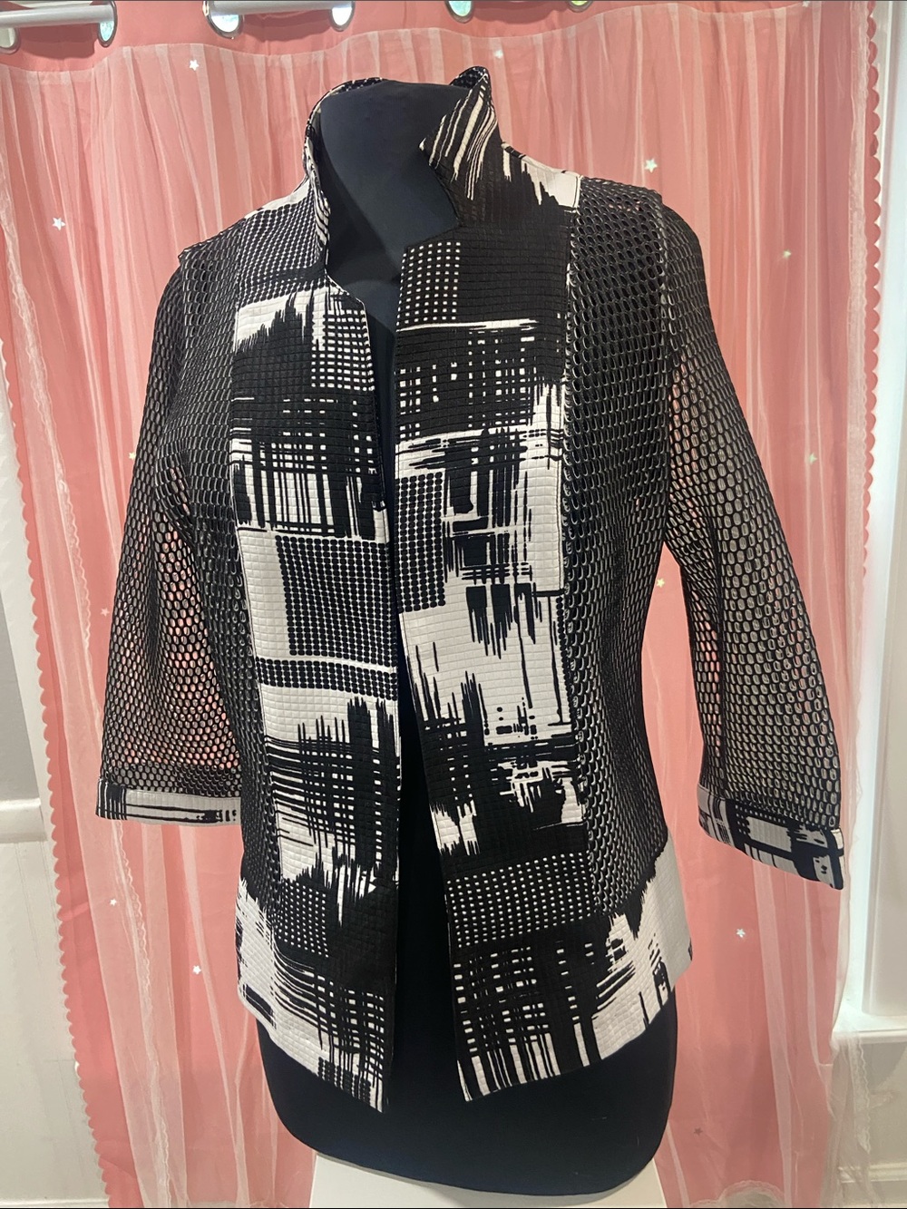 IC by Connie K Black & White Patterned Open-Front Women's Jacket size M